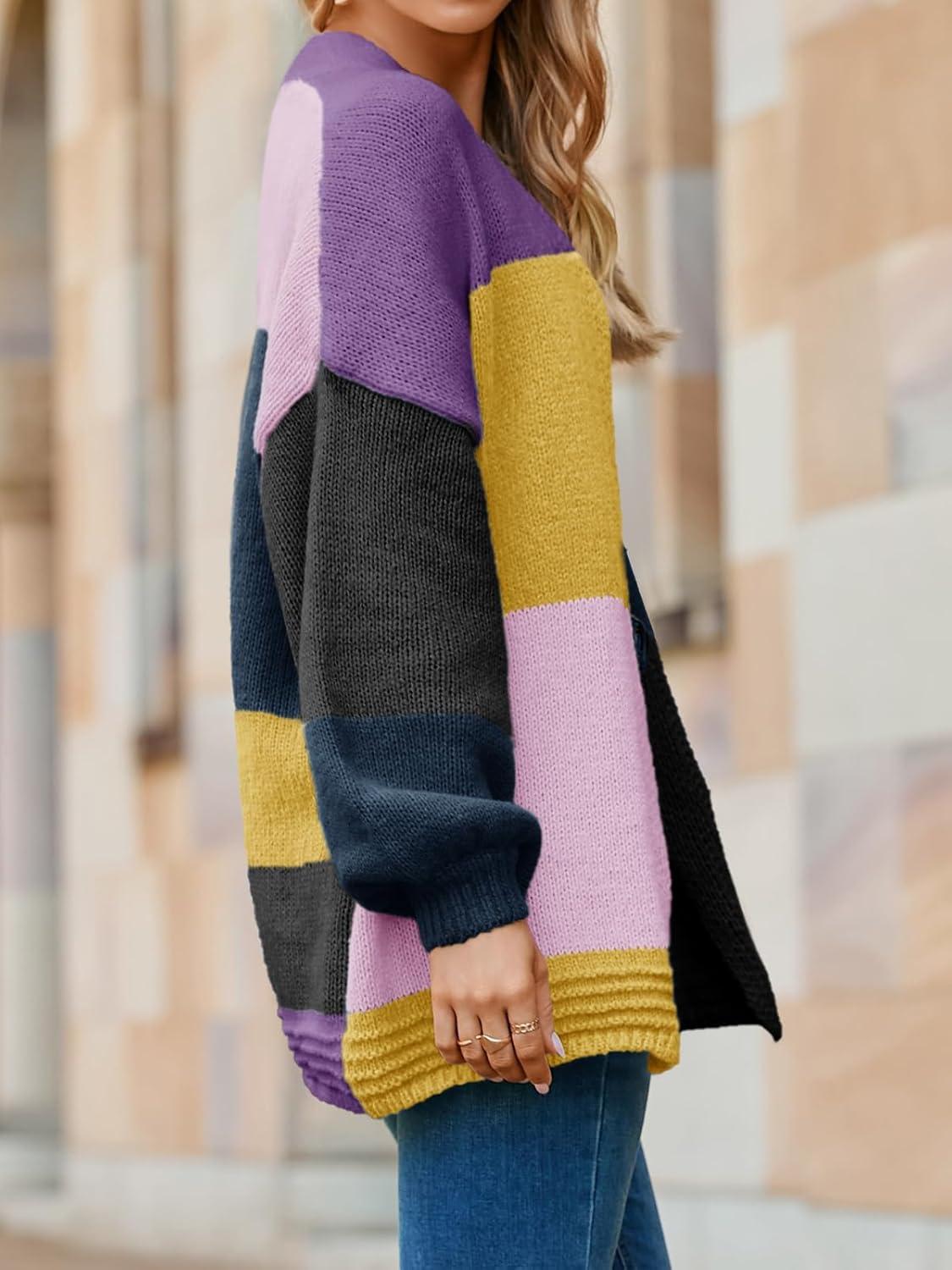 image:imageSaodimallsu Womens Boho Cardigans Colorful Long Sleeve Cardigan Open Front Sweaters Chunky Knit Coats Loose Fit 2025Purple