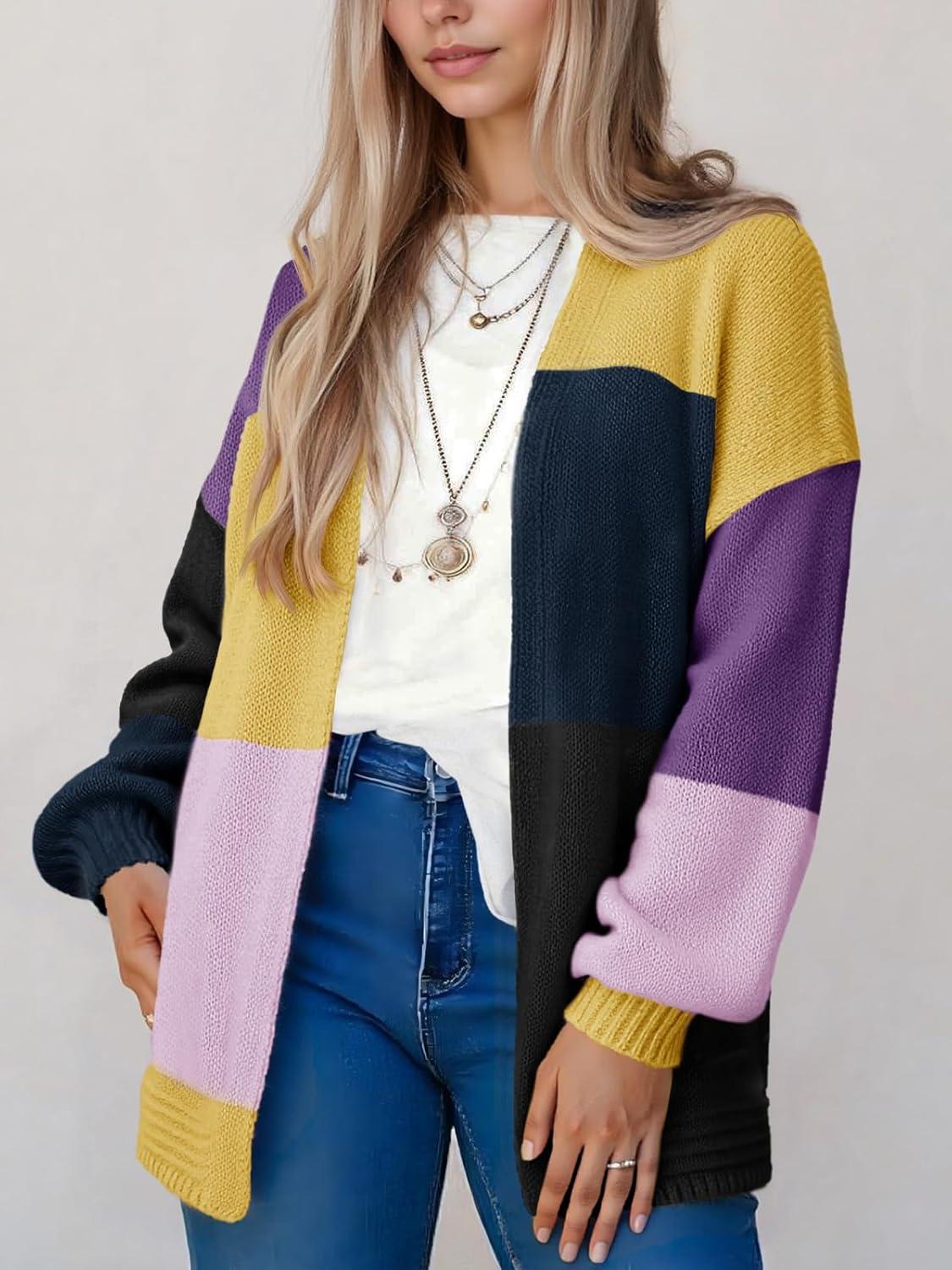 image:imageSaodimallsu Womens Boho Cardigans Colorful Long Sleeve Cardigan Open Front Sweaters Chunky Knit Coats Loose Fit 2025Purple