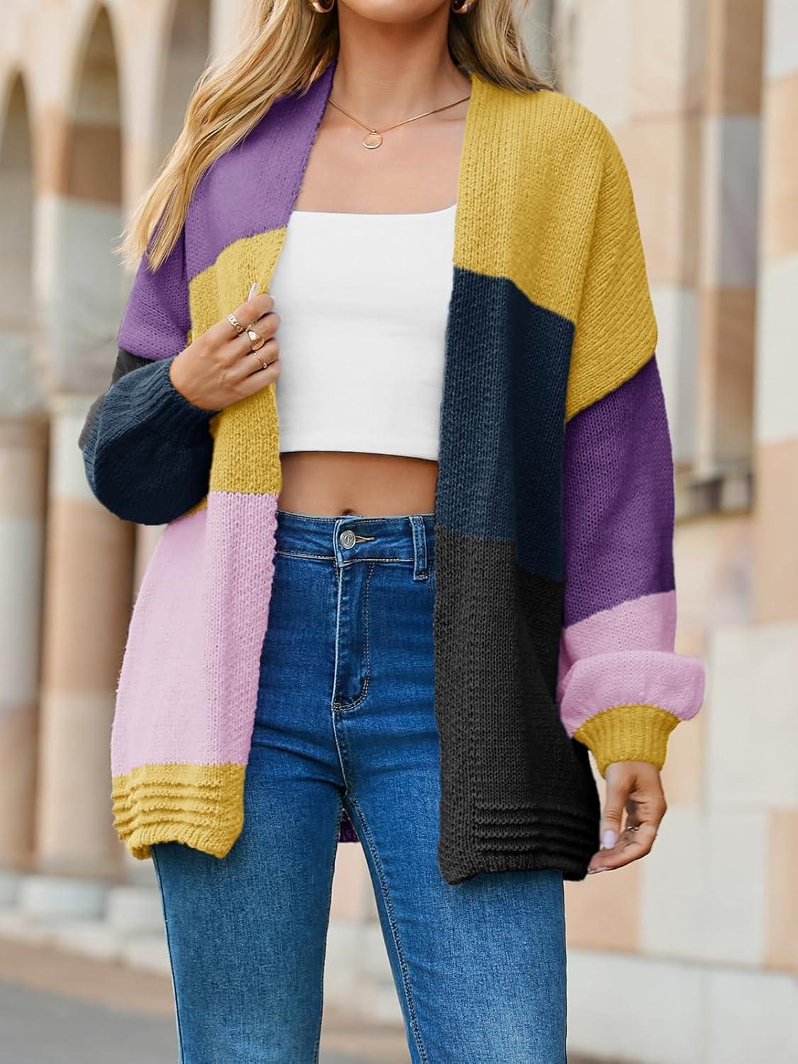 image:imageSaodimallsu Womens Boho Cardigans Colorful Long Sleeve Cardigan Open Front Sweaters Chunky Knit Coats Loose Fit 2025Purple