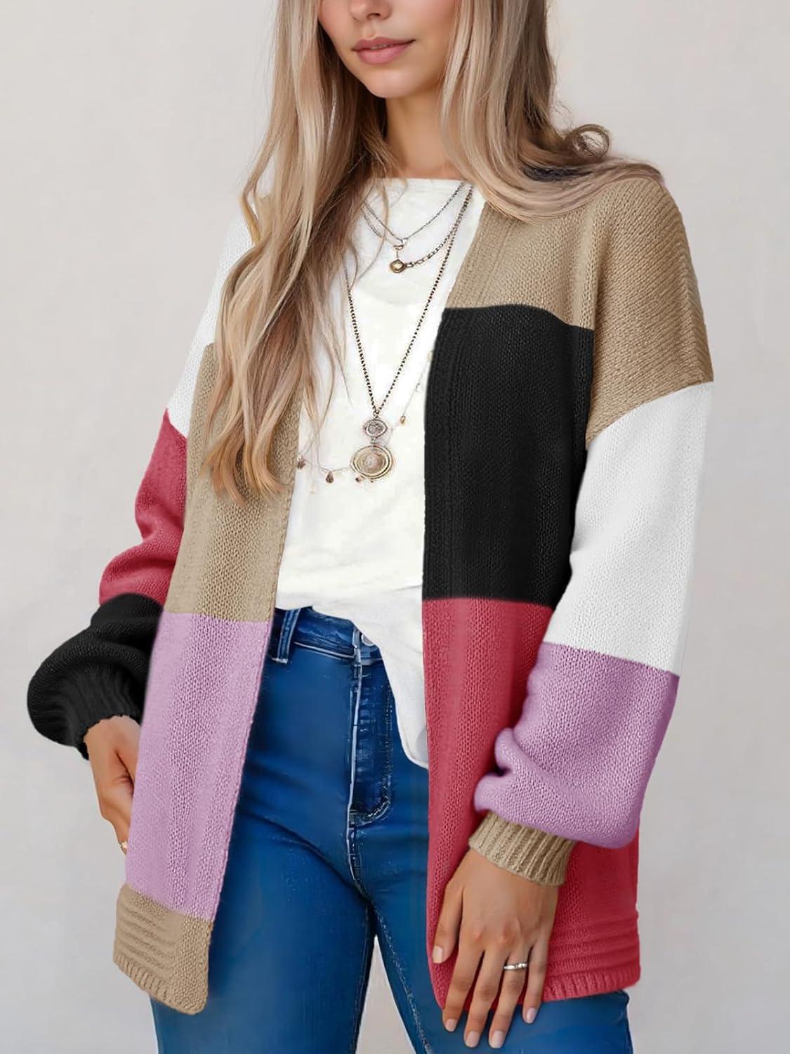 image:imageSaodimallsu Womens Boho Cardigans Colorful Long Sleeve Cardigan Open Front Sweaters Chunky Knit Coats Loose Fit 2025Red