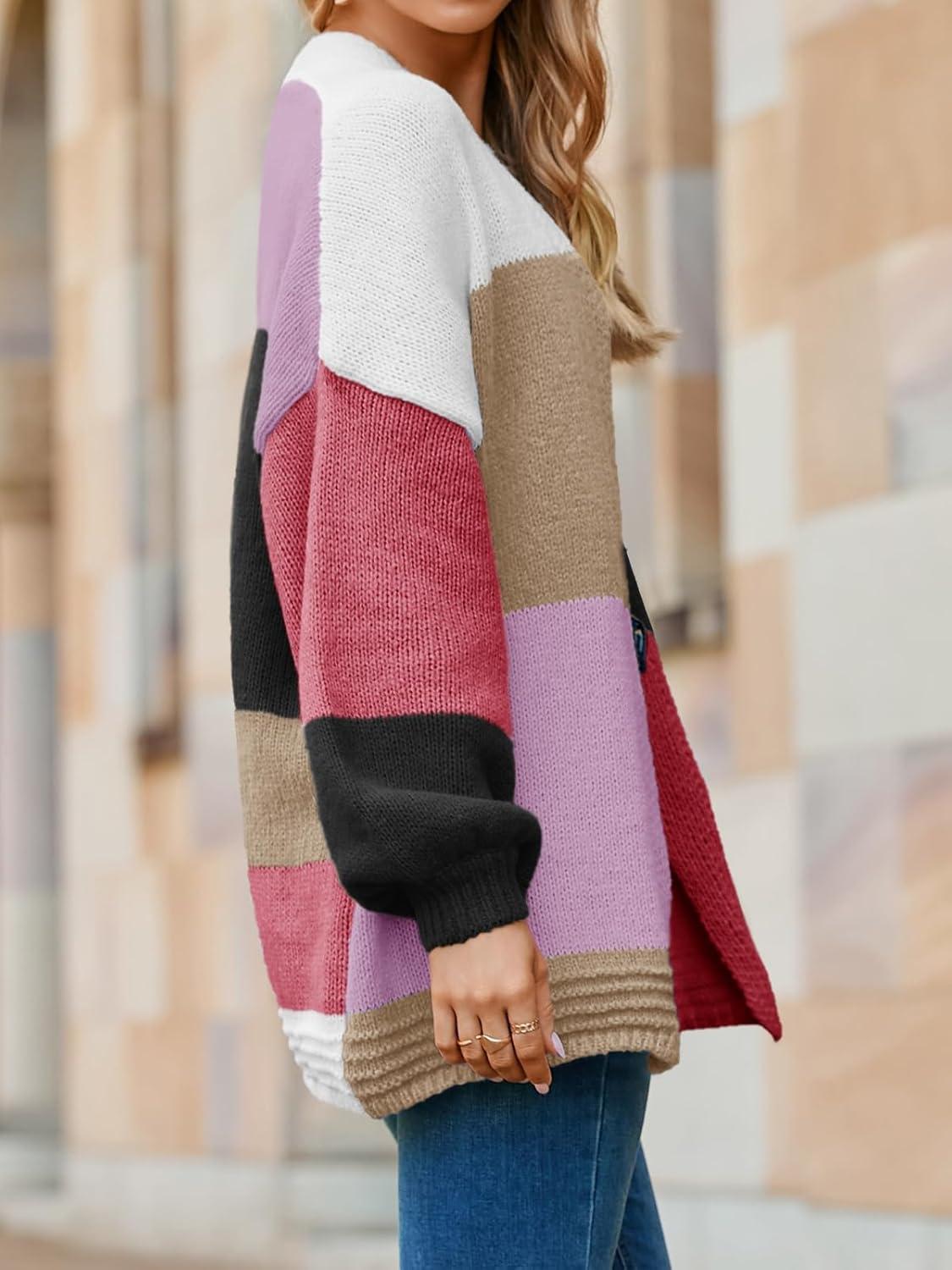 image:imageSaodimallsu Womens Boho Cardigans Colorful Long Sleeve Cardigan Open Front Sweaters Chunky Knit Coats Loose Fit 2025Red