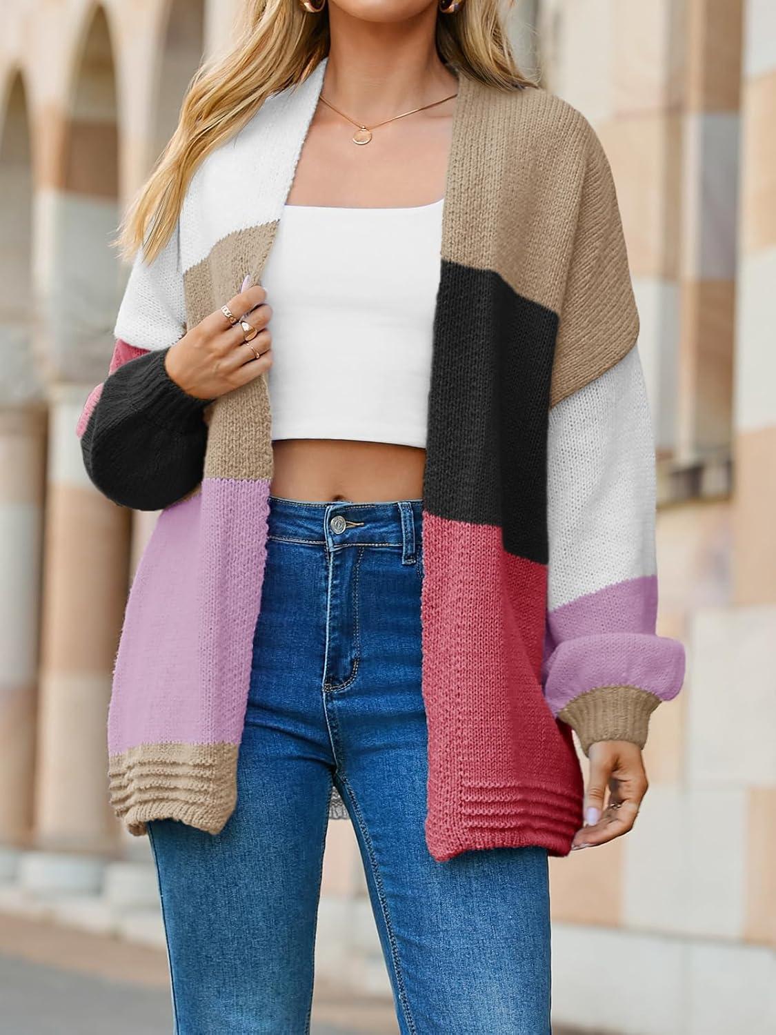 image:imageSaodimallsu Womens Boho Cardigans Colorful Long Sleeve Cardigan Open Front Sweaters Chunky Knit Coats Loose Fit 2025Red