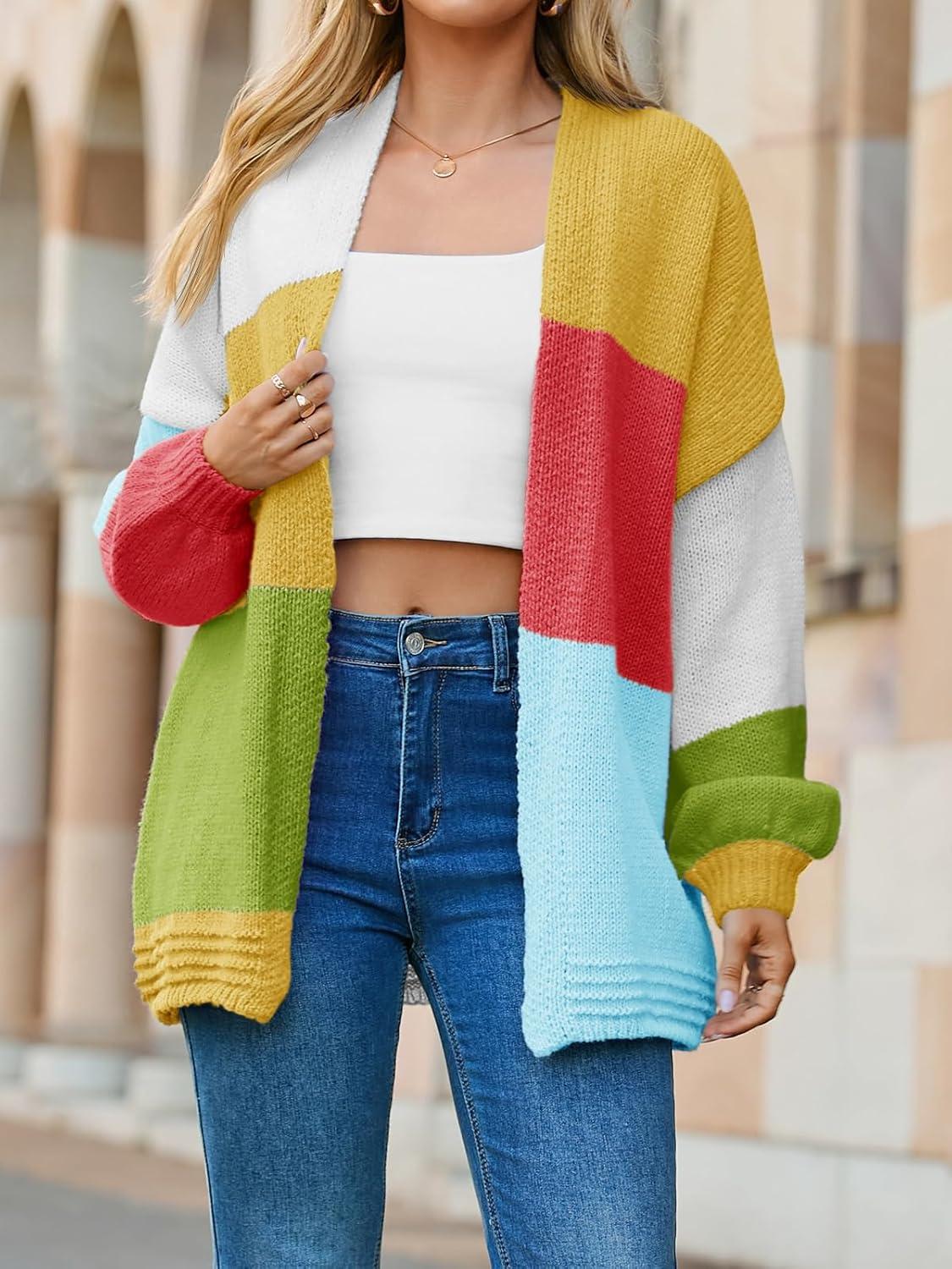 image:imageSaodimallsu Womens Boho Cardigans Colorful Long Sleeve Cardigan Open Front Sweaters Chunky Knit Coats Loose Fit 2025Yellow