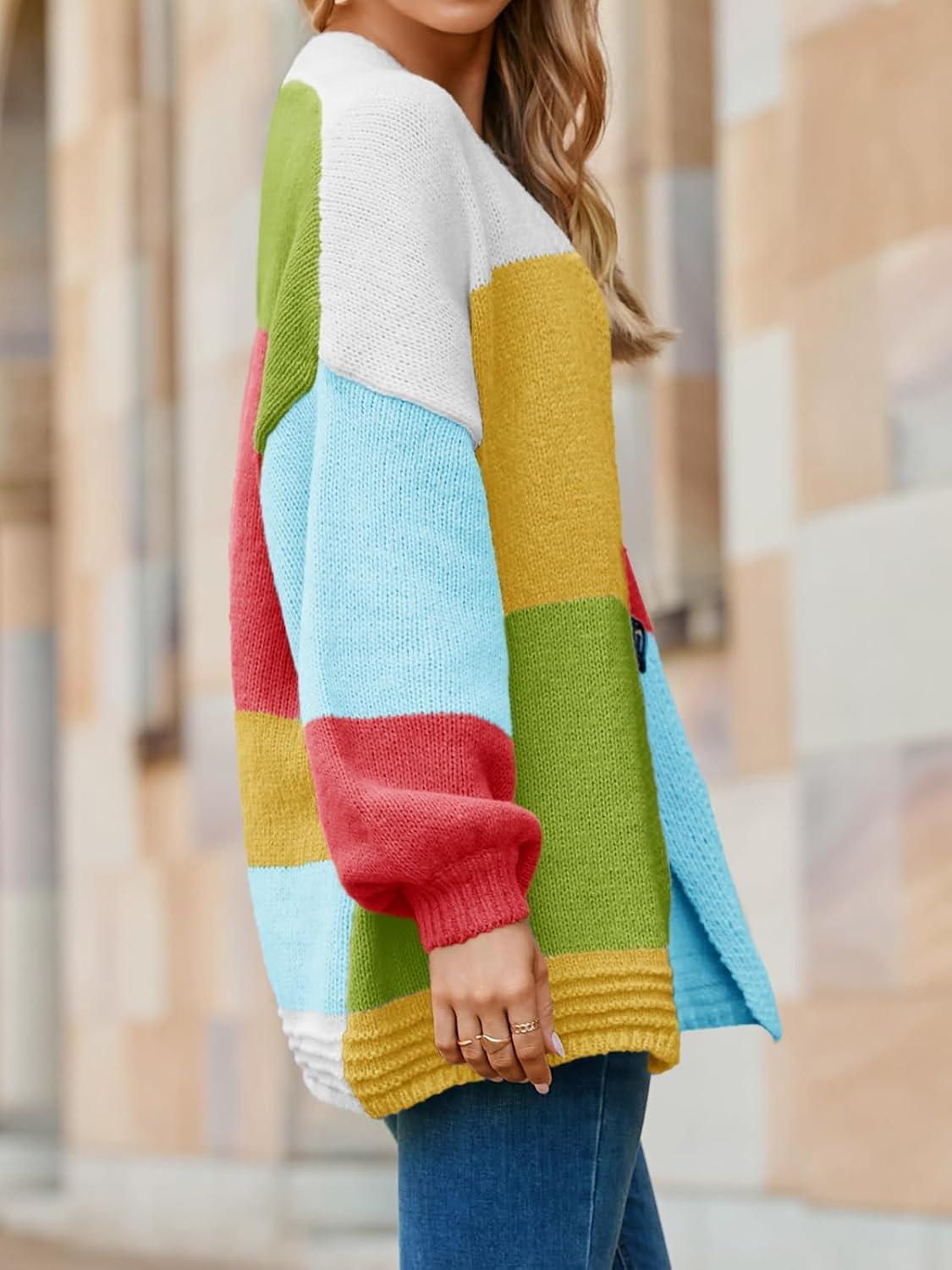 image:imageSaodimallsu Womens Boho Cardigans Colorful Long Sleeve Cardigan Open Front Sweaters Chunky Knit Coats Loose Fit 2025Yellow