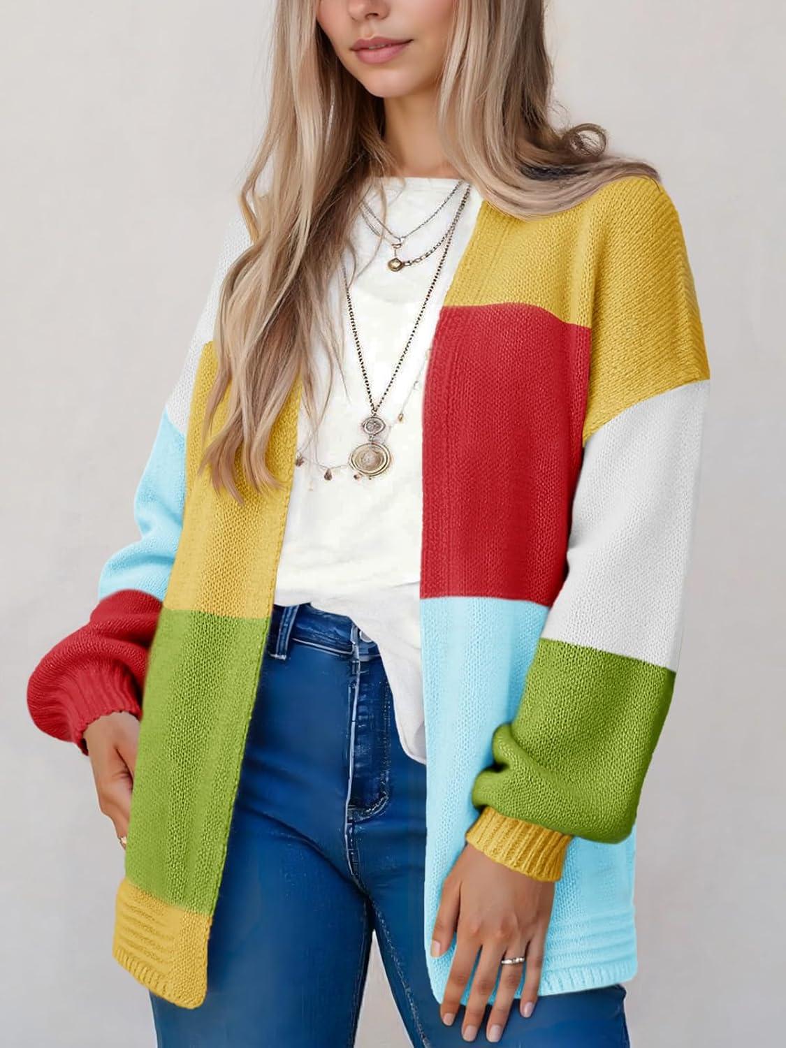 image:imageSaodimallsu Womens Boho Cardigans Colorful Long Sleeve Cardigan Open Front Sweaters Chunky Knit Coats Loose Fit 2025Yellow