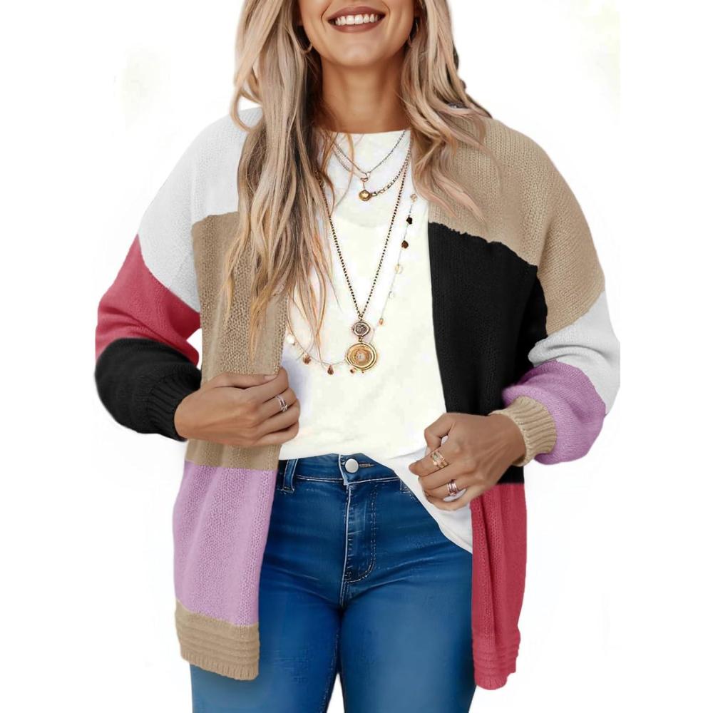 image:imageSaodimallsu Womens Boho Cardigans Colorful Long Sleeve Cardigan Open Front Sweaters Chunky Knit Coats Loose Fit 2025Red