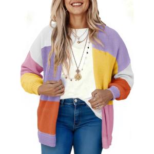 Saodimallsu Womens Boho Cardigans Colorful Long Sleeve Cardigan Open Front Sweaters Chunky Knit Coats Loose Fit 2025(Light Purple)