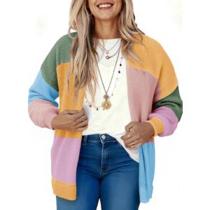 Saodimallsu Womens Boho Cardigans Colorful Long Sleeve Cardigan Open Front Sweaters Chunky Knit Coats Loose Fit 2025(Orange)