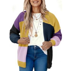 Saodimallsu Womens Boho Cardigans Colorful Long Sleeve Cardigan Open Front Sweaters Chunky Knit Coats Loose Fit 2025(Purple)