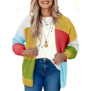 Saodimallsu Womens Boho Cardigans Colorful Long Sleeve Cardigan Open Front Sweaters Chunky Knit Coats Loose Fit 2025(Yellow)