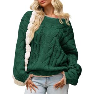 Saodimallsu Womens Oversized Sweater Casual Cable Knit Color Block Crewneck Pullover 2025 Fall Winter Chunky Trendy Sweaters(Green)
