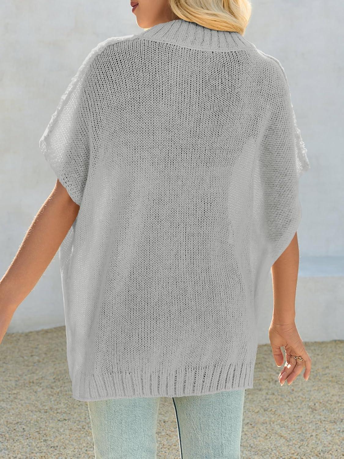 image:imageSaodimallsu Womens Oversized Sweater Tops Summer Lightweight Batwing Half Sleeve Casual Loose Knit Pullover ShirtsLight Grey