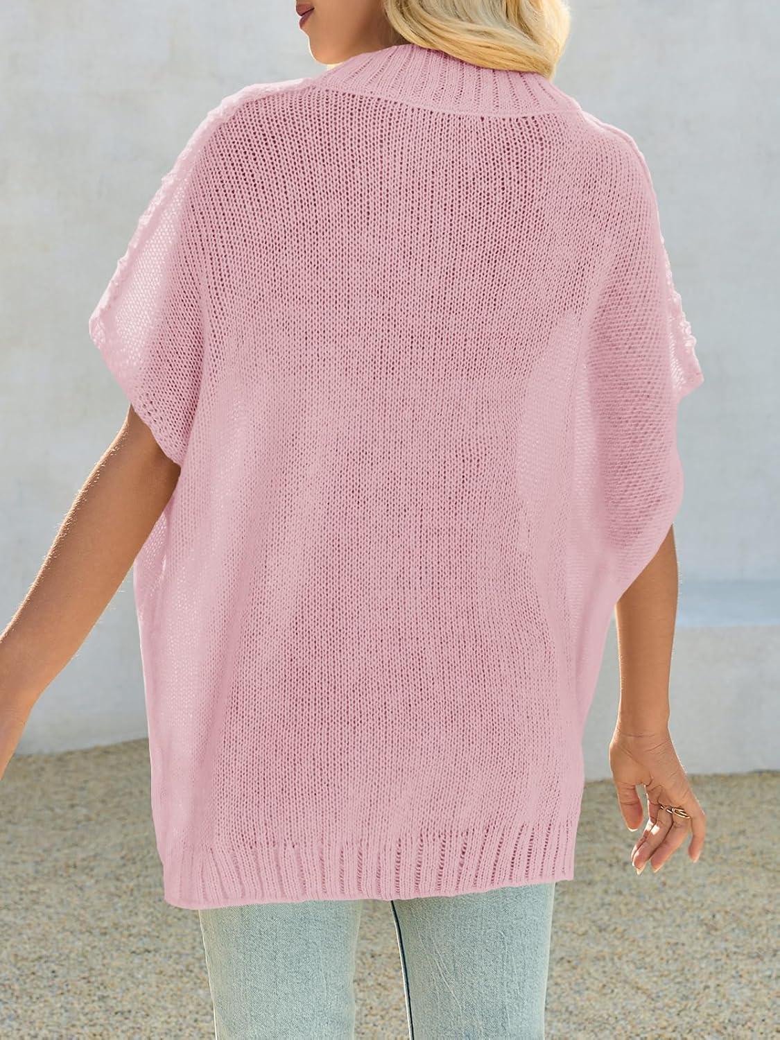image:imageSaodimallsu Womens Oversized Sweater Tops Summer Lightweight Batwing Half Sleeve Casual Loose Knit Pullover ShirtsPink
