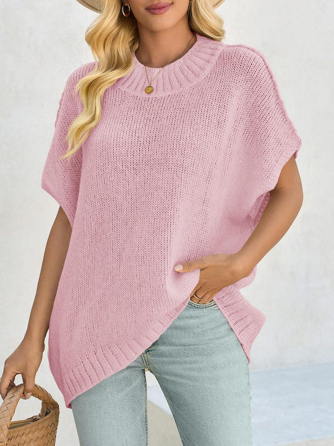 image:imageSaodimallsu Womens Oversized Sweater Tops Summer Lightweight Batwing Half Sleeve Casual Loose Knit Pullover ShirtsPink