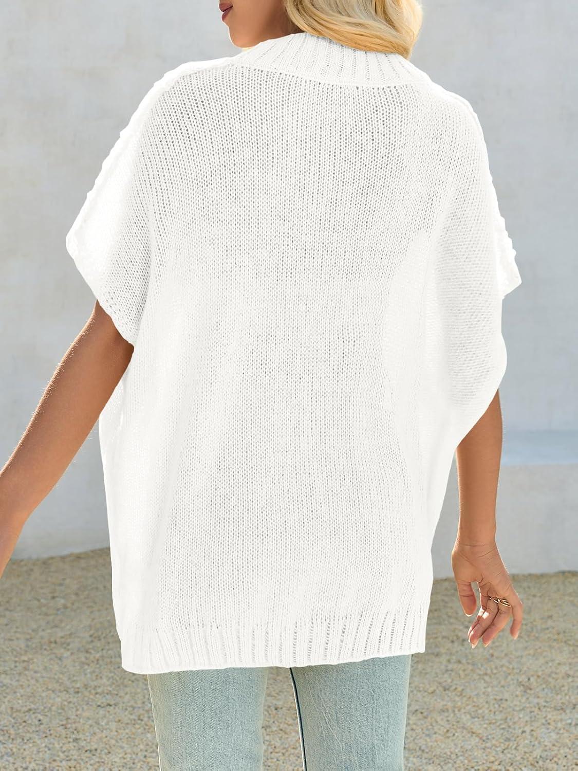 image:imageSaodimallsu Womens Oversized Sweater Tops Summer Lightweight Batwing Half Sleeve Casual Loose Knit Pullover ShirtsWhite