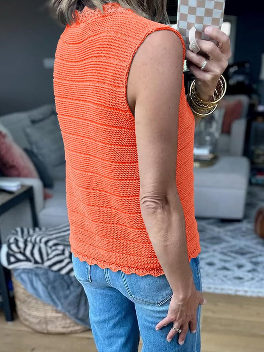 image:imageSaodimallsu Womens Sleeveless Sweater Vest V Neck Button Down Casual Loose Knit Summer Trendy Tank TopsOrange