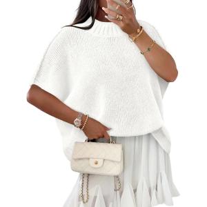 Saodimallsu Womens Oversized Sweater Tops Summer Lightweight Batwing Half Sleeve Casual Loose Knit Pullover Shirts(White)