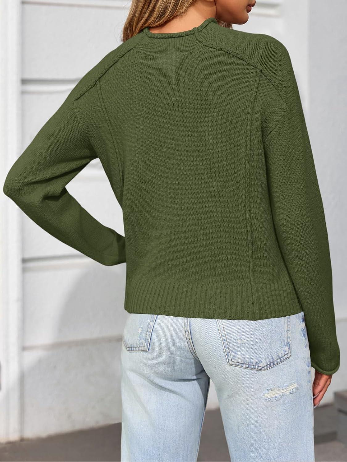 image:imageSaodimallsu Womens Cropped Sweaters Long Sleeve Mock Neck Soft Knit Casual Loose Fit Fall Pullover Sweater Tops