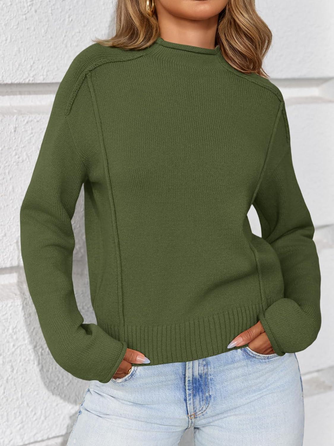 image:imageSaodimallsu Womens Cropped Sweaters Long Sleeve Mock Neck Soft Knit Casual Loose Fit Fall Pullover Sweater Tops