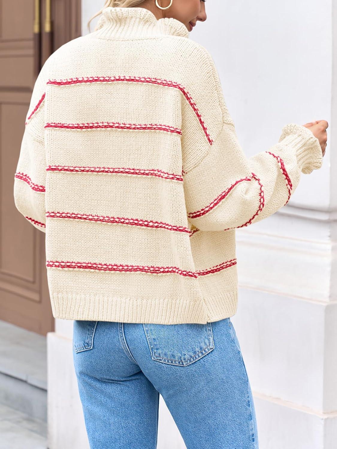 image:imageSaodimallsu Womens Striped Cardigan Sweaters Button Up Ruffle Open Front Chunky Knit Loose Fall Sweater Coats