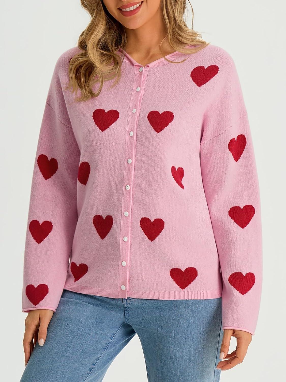 image:imageSaodimallsu Womens Button Up Cardigan Sweaters Long Sleeve Crew Neck Fall Soft Lightweight Knit Loose Sweater TopsHeartlight Pinka