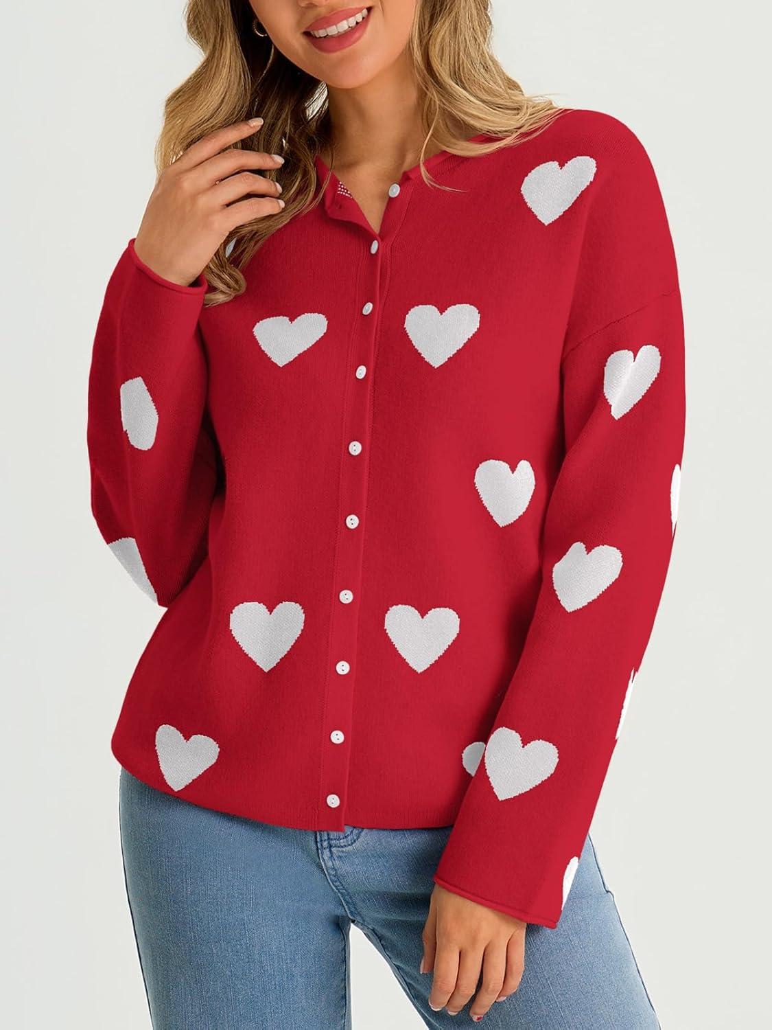 image:imageSaodimallsu Womens Button Up Cardigan Sweaters Long Sleeve Crew Neck Fall Soft Lightweight Knit Loose Sweater TopsHeartreda