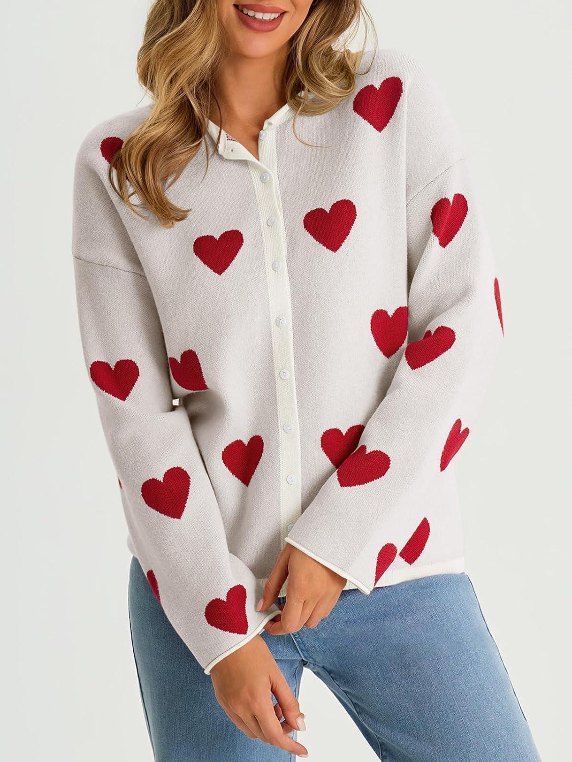 image:imageSaodimallsu Womens Button Up Cardigan Sweaters Long Sleeve Crew Neck Fall Soft Lightweight Knit Loose Sweater TopsHeartwhite