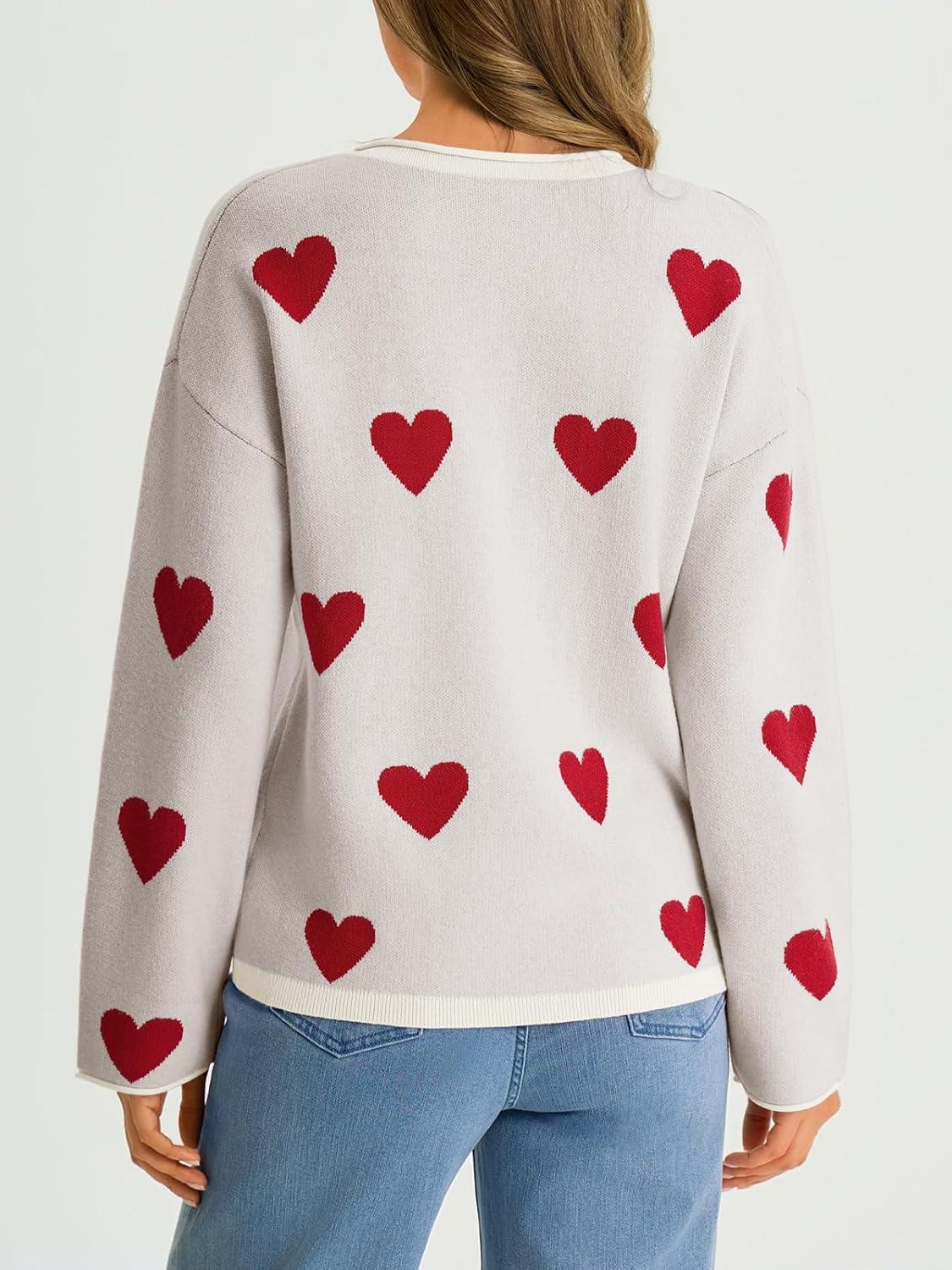 image:imageSaodimallsu Womens Button Up Cardigan Sweaters Long Sleeve Crew Neck Fall Soft Lightweight Knit Loose Sweater TopsHeartwhite