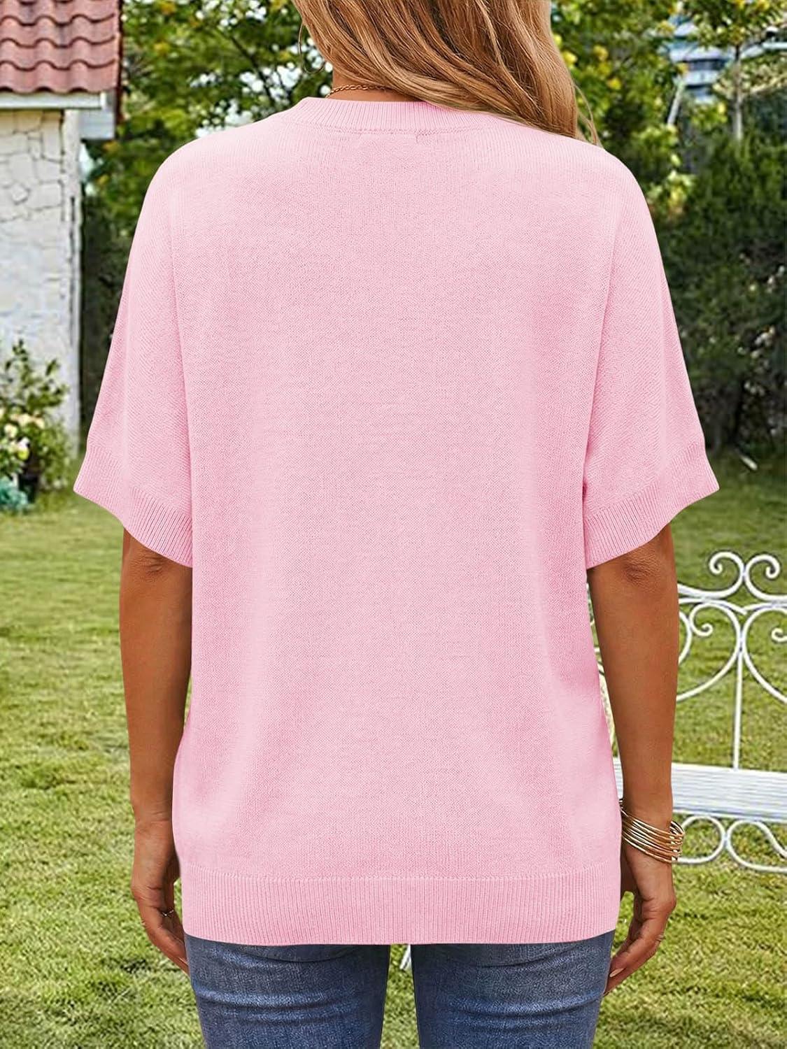 image:imageSaodimallsu Womens Short Batwing Sleeve Sweaters Oversized Crew Neck Casual Basic Knit Pullover Tops ShirtPink