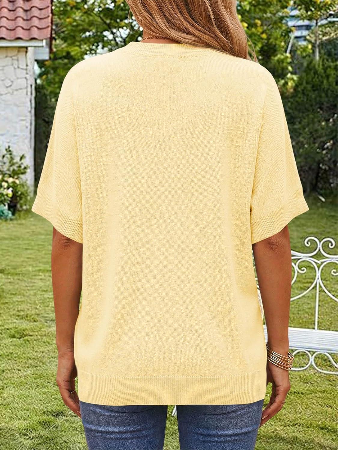 image:imageSaodimallsu Womens Short Batwing Sleeve Sweaters Oversized Crew Neck Casual Basic Knit Pullover Tops ShirtYellow
