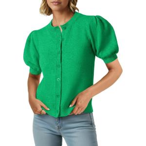 Saodimallsu Womens Puff Short Sleeve Cardigans Casual Summer Button Down Lightweight Knit Crew Neck Sweater Tops(Green)