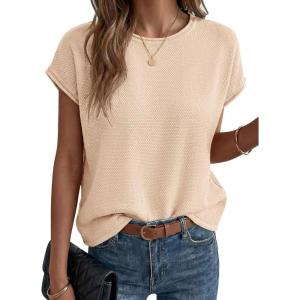 Saodimallsu Womens Summer Cap Sleeve Tops 2026 Waffle Knit Going Out Casual Loose Crew Neck Lightweight Sweater Vest(Apricot)