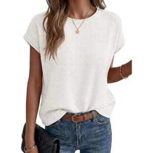 Saodimallsu Womens Summer Cap Sleeve Tops 2026 Waffle Knit Going Out Casual Loose Crew Neck Lightweight Sweater Vest(White)