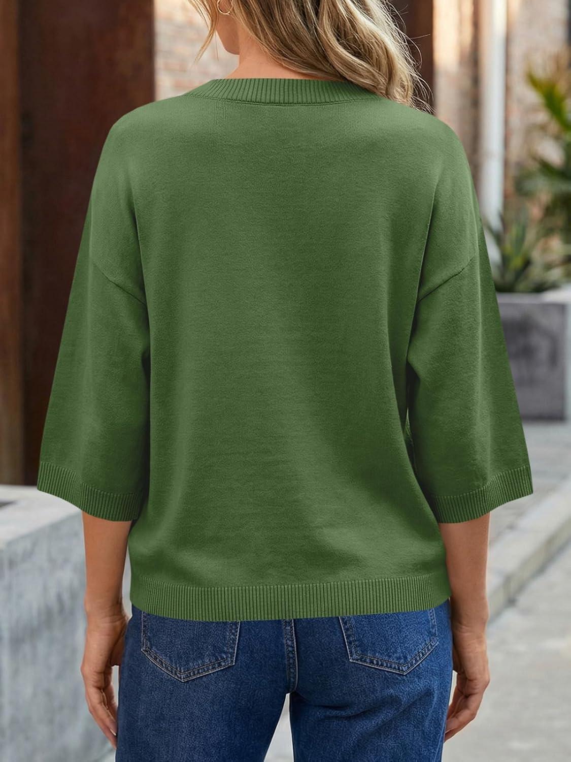 image:imageSaodimallsu Womens Short Sleeve Cardigan Sweaters Crew Neck Button Down Lightweight Casual Summer Knit TopsArmy Green