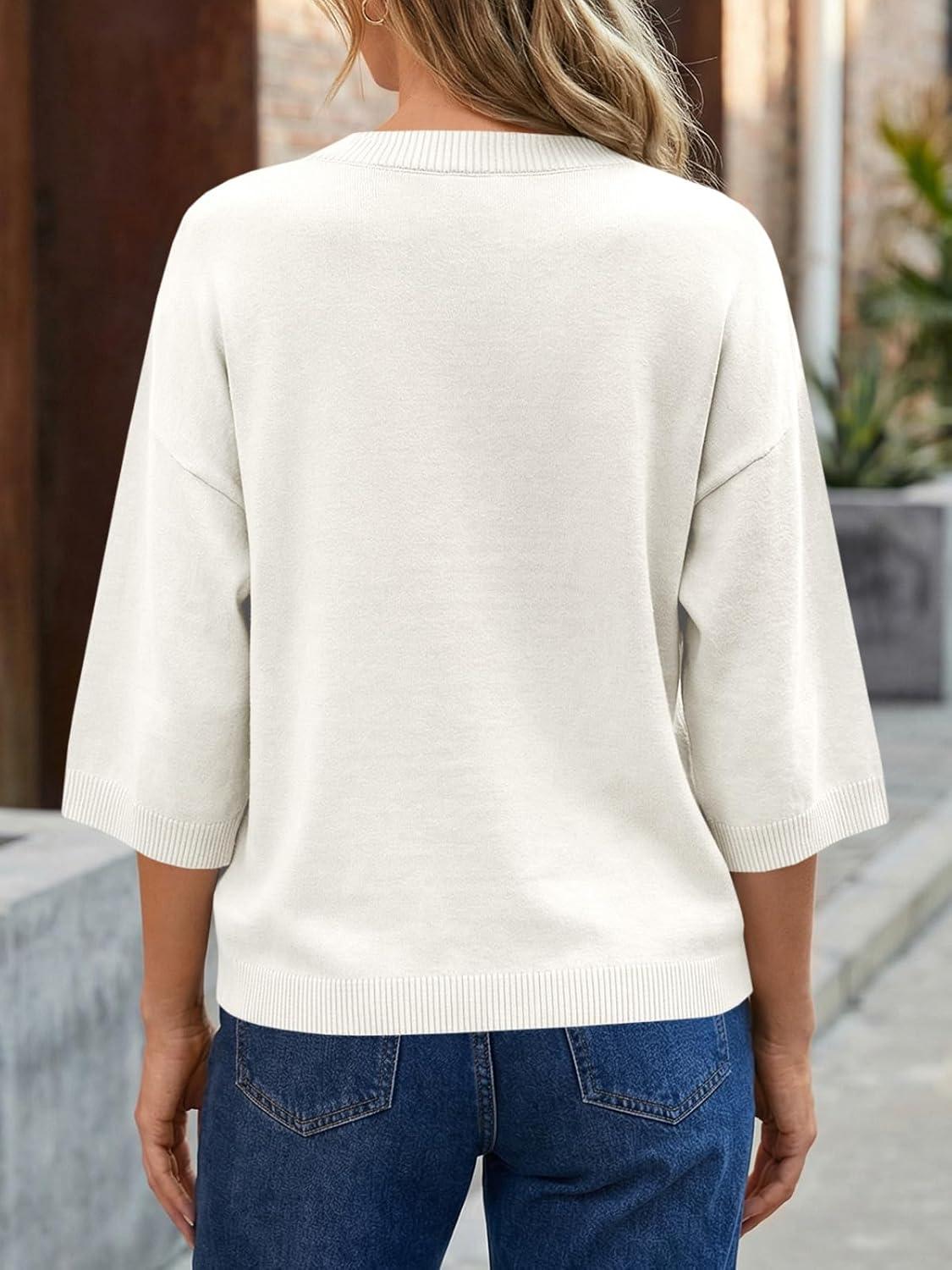 image:imageSaodimallsu Womens Short Sleeve Cardigan Sweaters Crew Neck Button Down Lightweight Casual Summer Knit TopsWhite