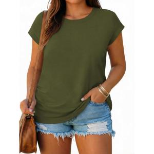 Beautife Womens Plus Size T Shirts Cap Short Sleeve Ruched Summer Tops Casual Crew Neck Loose Fit Tee Shirts(Army Green)