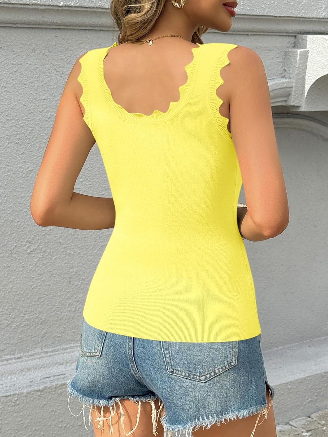 image:imageSaodimallsu Womens Ribbed Knit Tank Top Summer Sleeveless Square Neck Casual Basic Slimming Sweater Vest TopsYellow