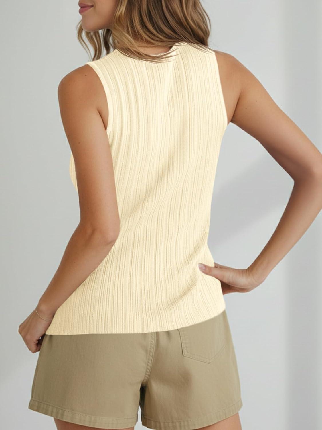 image:imageSaodimallsu Womens Sleeveless Sweater Vest Button Down Ribbed Knit Tank Top Scoop Neck Summer Trendy Vest TopsBeige