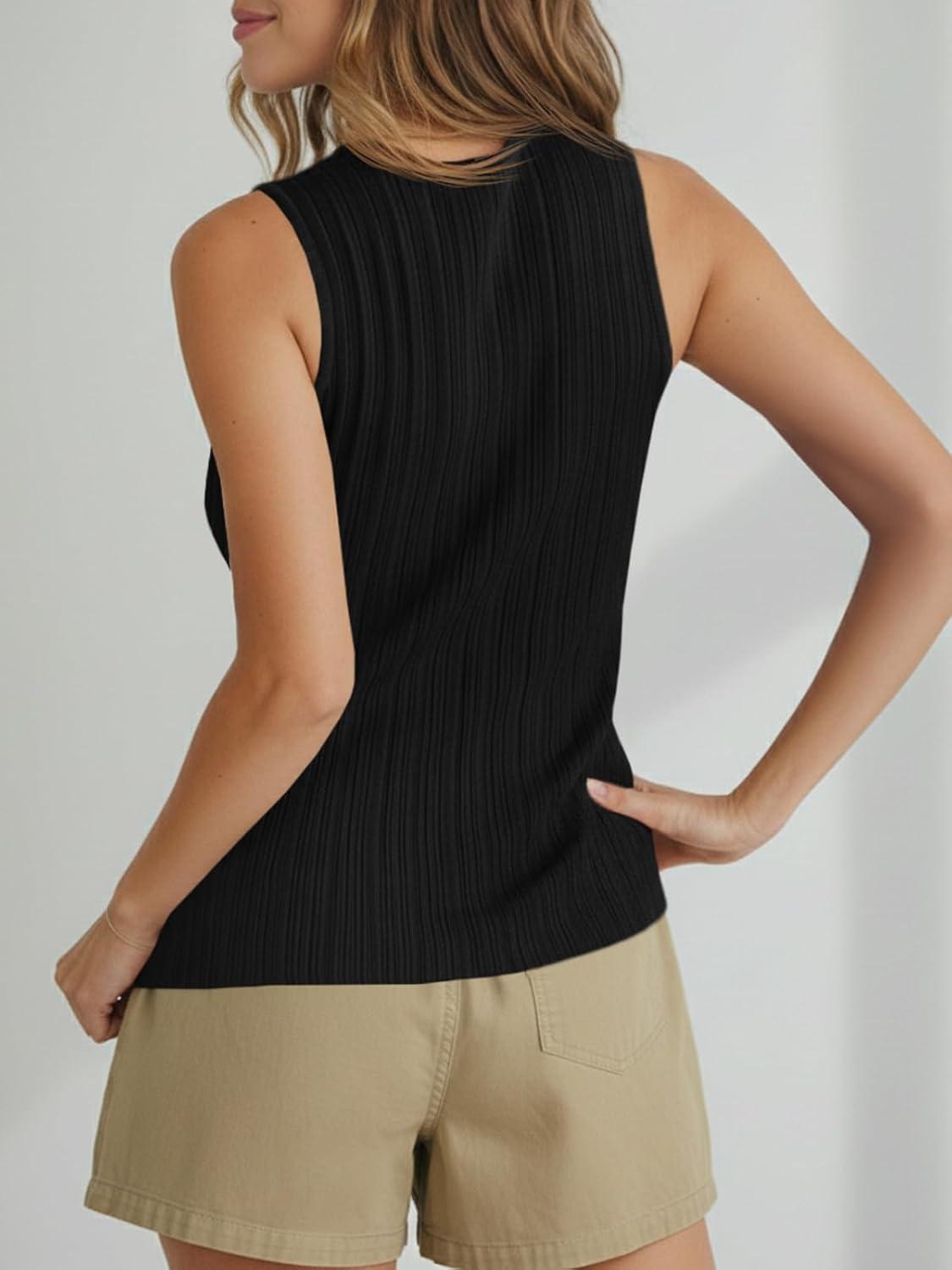 image:imageSaodimallsu Womens Sleeveless Sweater Vest Button Down Ribbed Knit Tank Top Scoop Neck Summer Trendy Vest TopsBlack