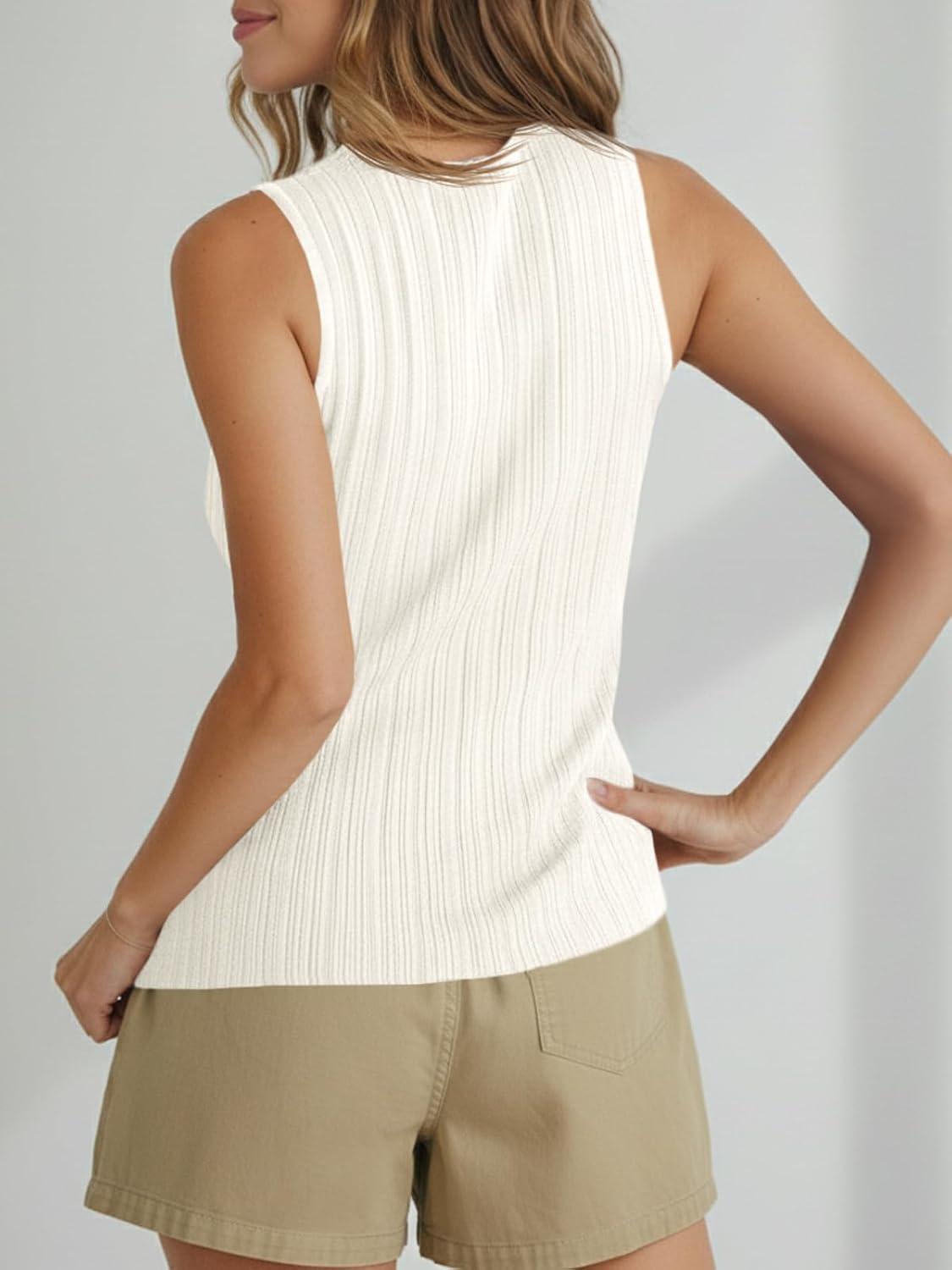 image:imageSaodimallsu Womens Sleeveless Sweater Vest Button Down Ribbed Knit Tank Top Scoop Neck Summer Trendy Vest TopsWhite