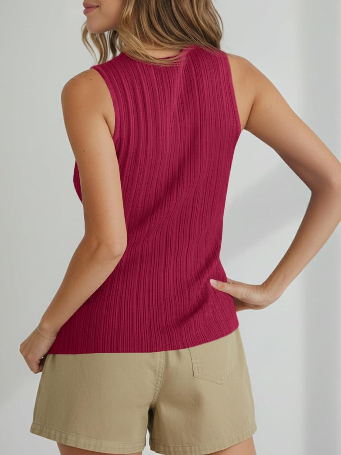 image:imageSaodimallsu Womens Sleeveless Sweater Vest Button Down Ribbed Knit Tank Top Scoop Neck Summer Trendy Vest TopsWine Red