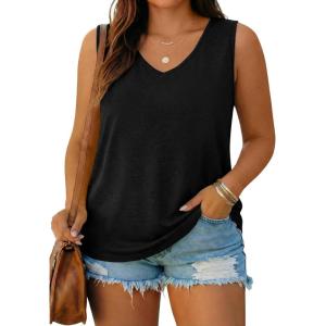 Beautife Womens Plus Size Tank Tops Summer Sleeveless V Neck T Shirts Casual Loose Fit Basic Tees Tunic Tops(Black)