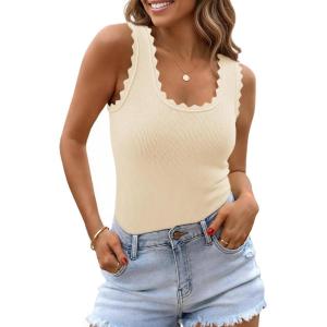 Saodimallsu Womens Ribbed Knit Tank Top Summer Sleeveless Square Neck Casual Basic Slimming Sweater Vest Tops(Apricot)