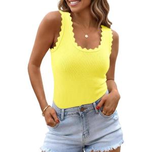 Saodimallsu Womens Ribbed Knit Tank Top Summer Sleeveless Square Neck Casual Basic Slimming Sweater Vest Tops(Yellow)