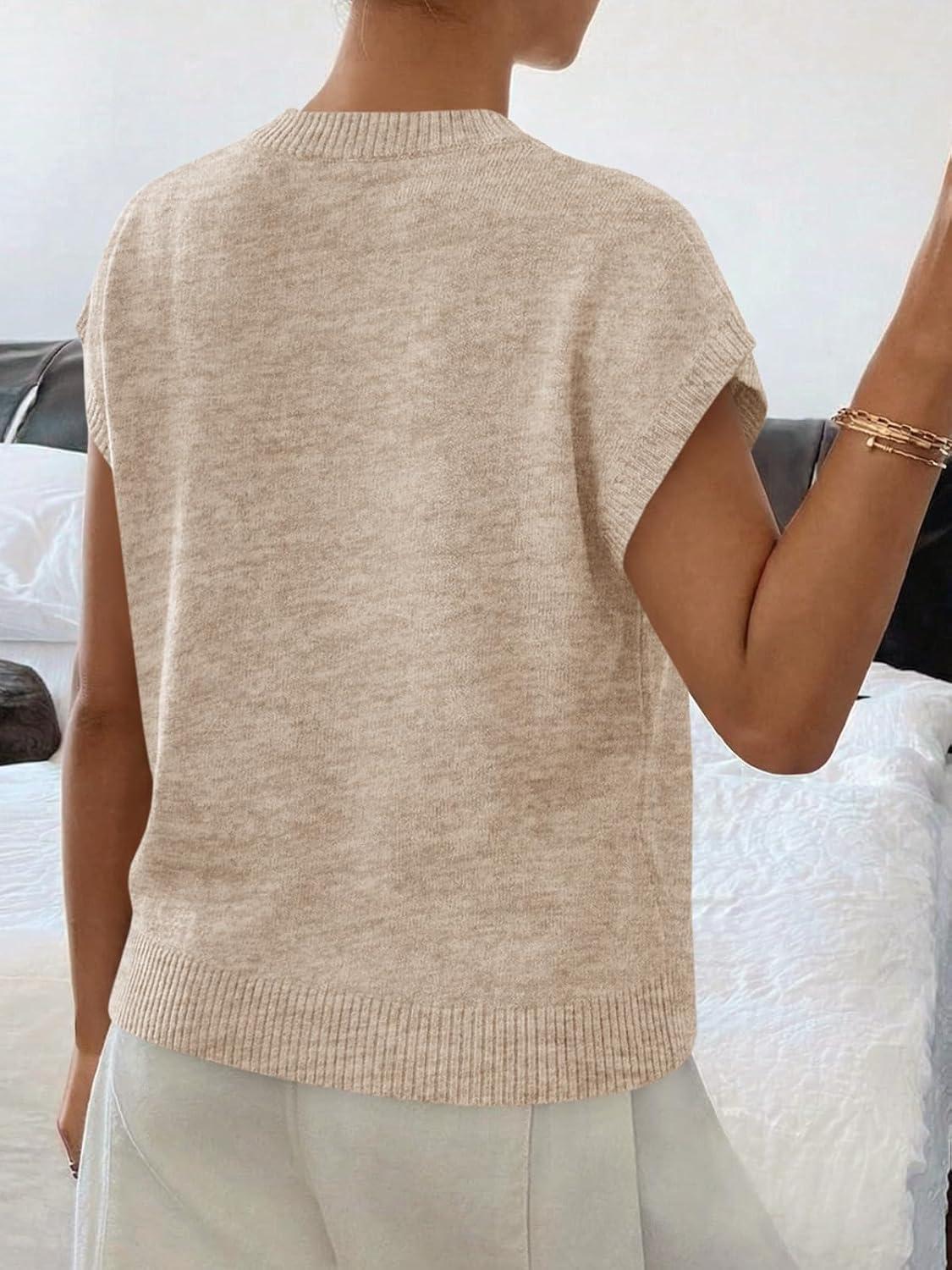 image:imageSaodimallsu Womens Short Sleeve Sweater Trendy Floral Pullover Sweaters Summer Casual Crewneck Lightweight Knit TopsApricot