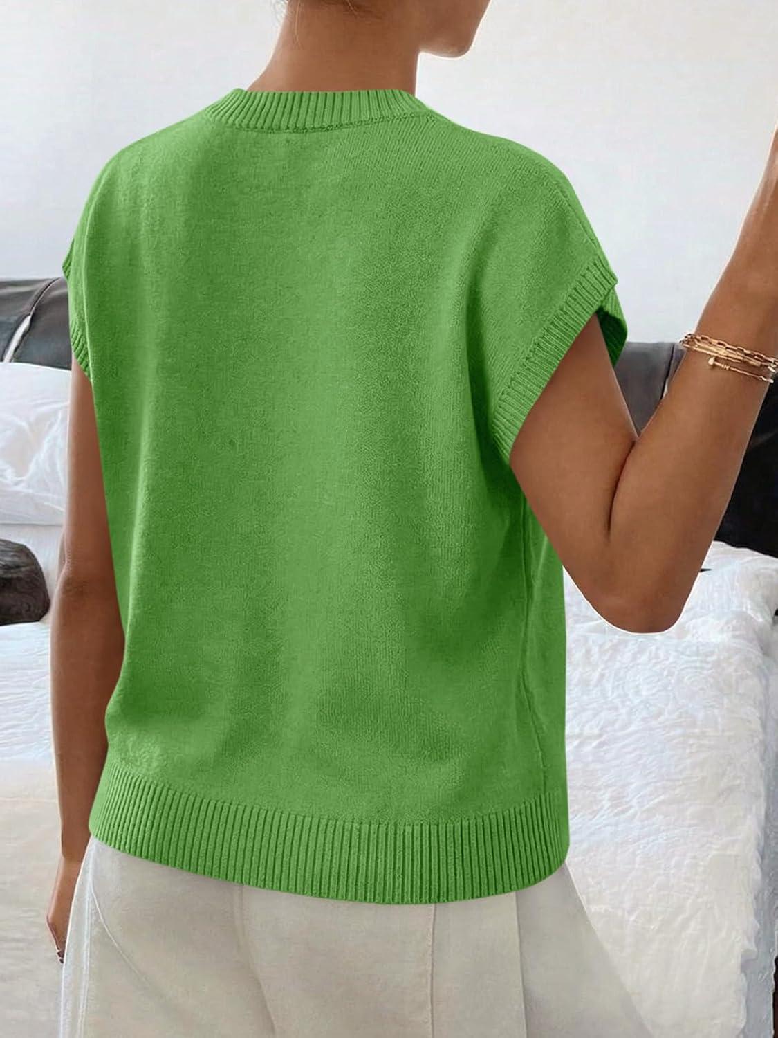image:imageSaodimallsu Womens Short Sleeve Sweater Trendy Floral Pullover Sweaters Summer Casual Crewneck Lightweight Knit TopsGreen