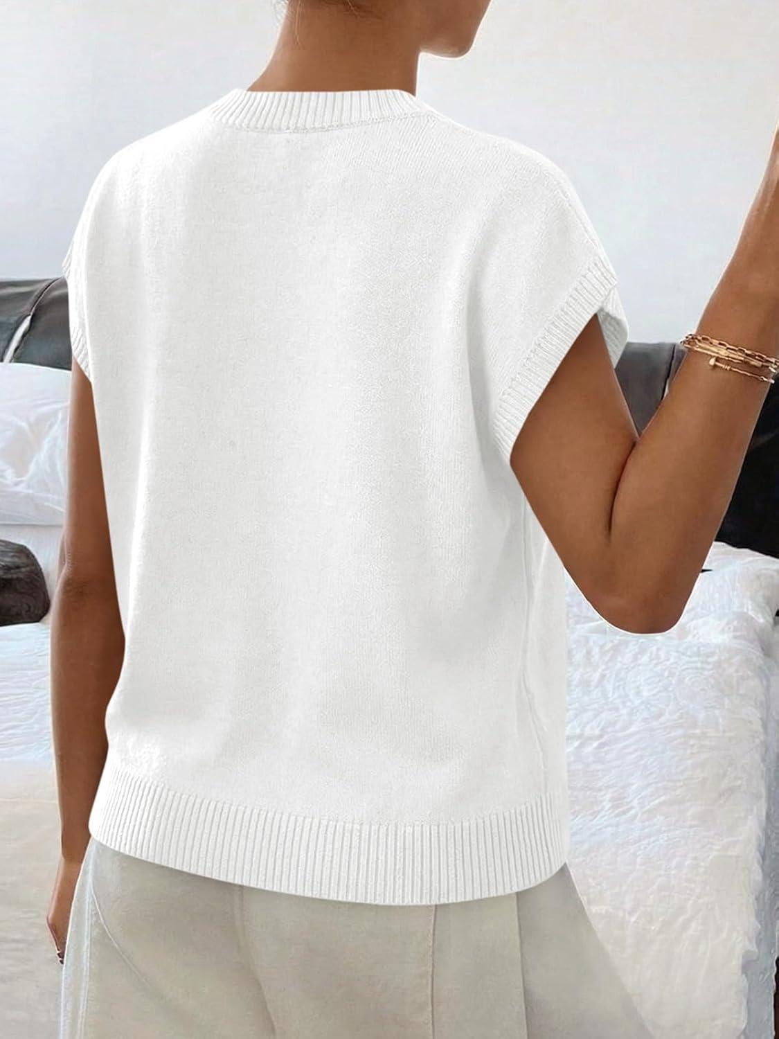 image:imageSaodimallsu Womens Short Sleeve Sweater Trendy Floral Pullover Sweaters Summer Casual Crewneck Lightweight Knit TopsWhite