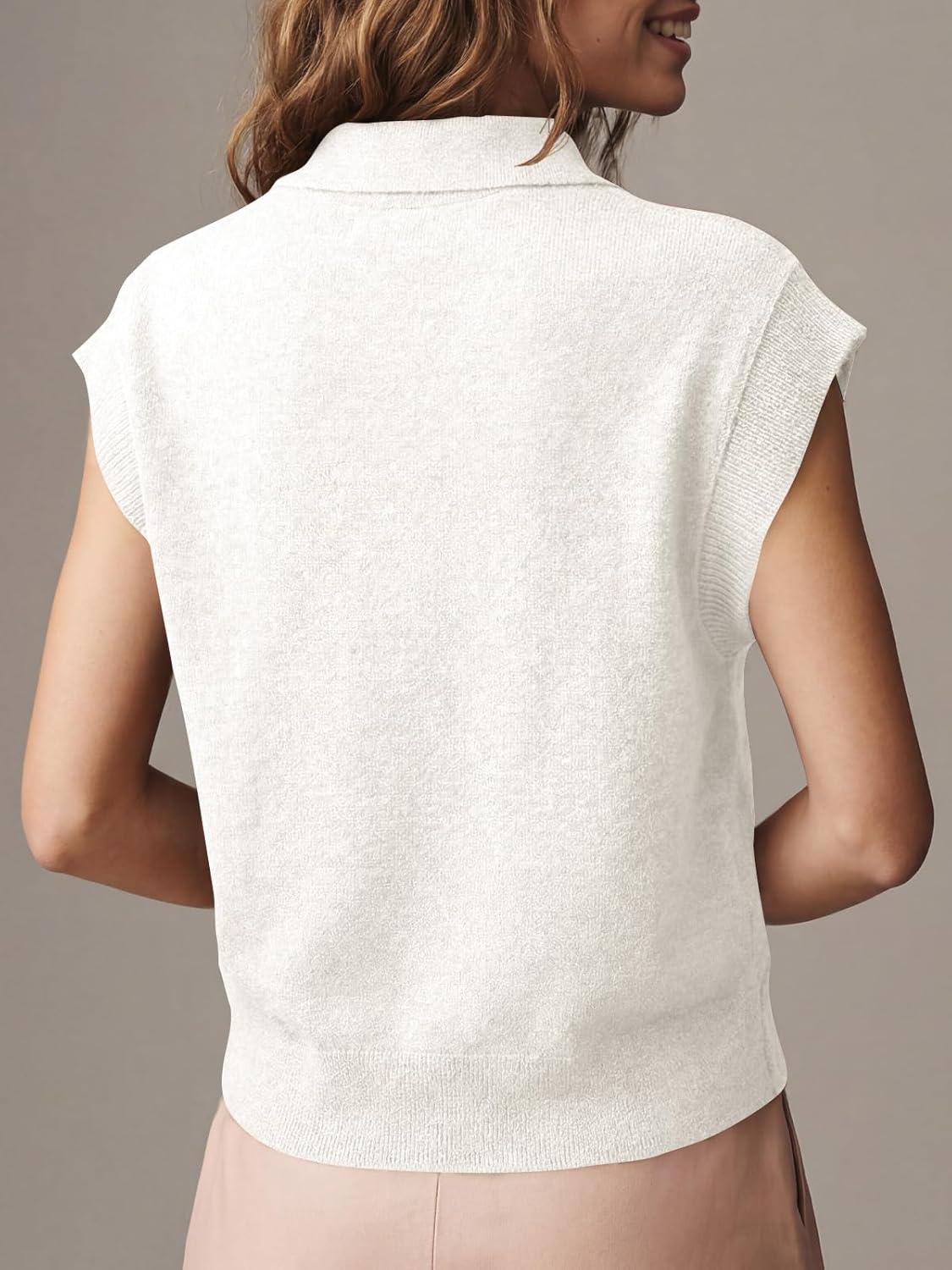 image:imageSaodimallsu Womens Cap Short Sleeve Sweater Top Summer Polo Shirts Button Collared Knit Business Casual Pullover SweaterWhite