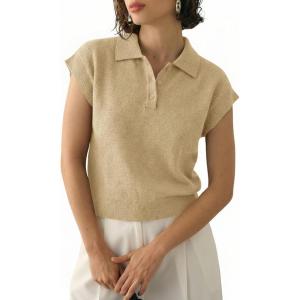 Saodimallsu Womens Cap Short Sleeve Sweater Top Summer Polo Shirts Button Collared Knit Business Casual Pullover Sweater(Apricot)