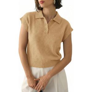 Saodimallsu Womens Cap Short Sleeve Sweater Top Summer Polo Shirts Button Collared Knit Business Casual Pullover Sweater(Khaki)